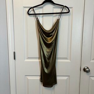 Papaya metallic Gold Spaghetti Strap Fitted Party Dress Size M